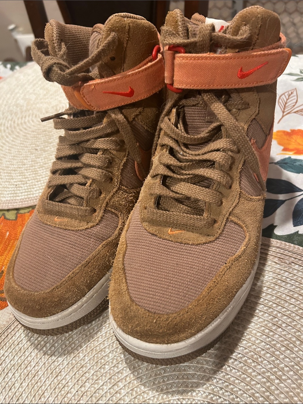 Nike Men’s High-Top Sneakers - Brown with Orange Accents